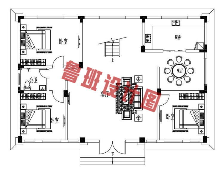 农村三层复式带露台别墅设计一层户型图