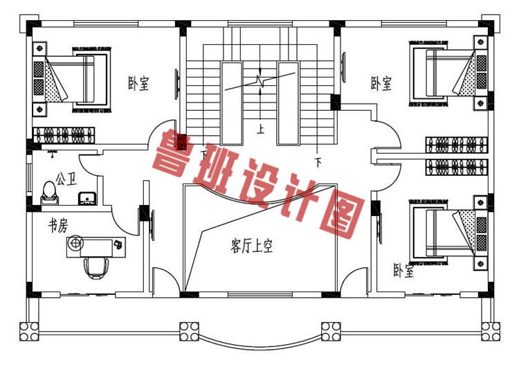 农村三层复式带露台别墅设计二层户型图