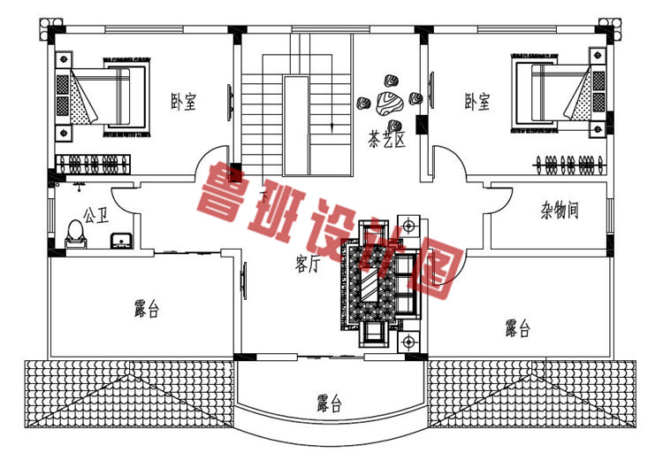 农村三层复式带露台别墅设计三层户型图