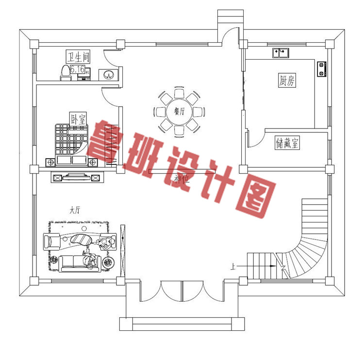 现代复式三层自建别墅设计一层户型图