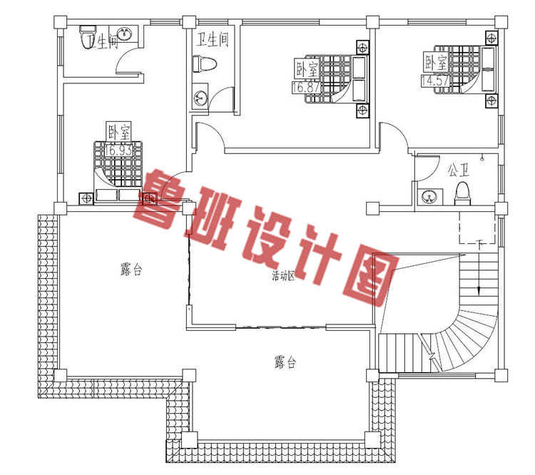 现代复式三层自建别墅设计三层户型图