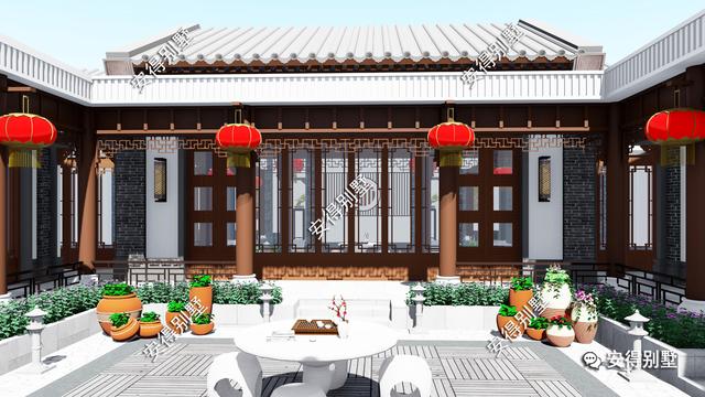 20x20m的新中式四合院，超美的居家型庭院别墅，效果图+平面图