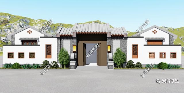 20x20m的新中式四合院，超美的居家型庭院别墅，效果图+平面图
