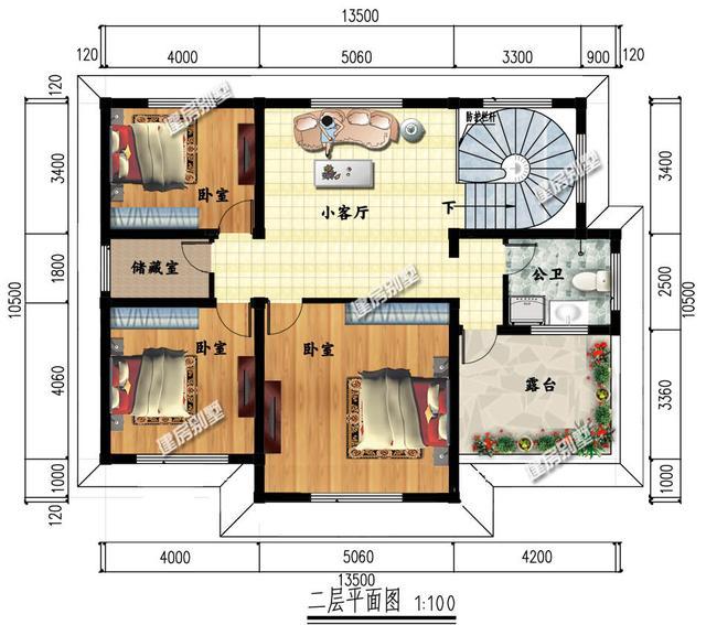 低造价的13.5米面宽别墅户型，简单外观，大方实用的好房子！