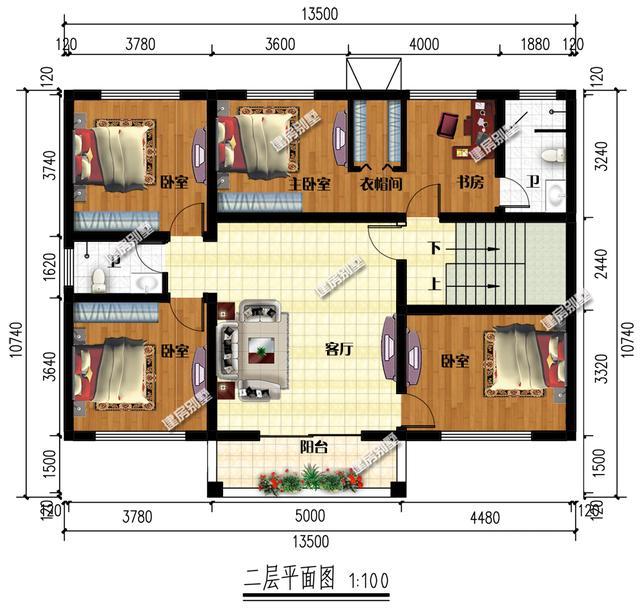 低造价的13.5米面宽别墅户型，简单外观，大方实用的好房子！