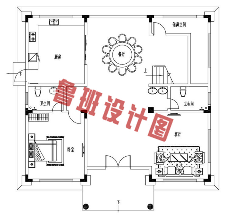 欧式三层带大露台自建别墅设计一层户型图