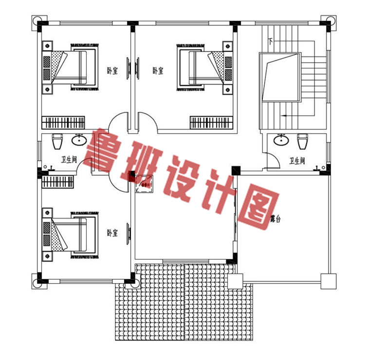 欧式三层带大露台自建别墅设计三层户型图