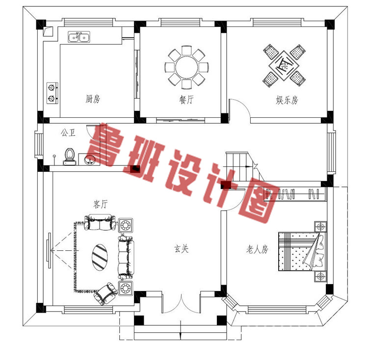 农村二层简单别墅设计一层户型图