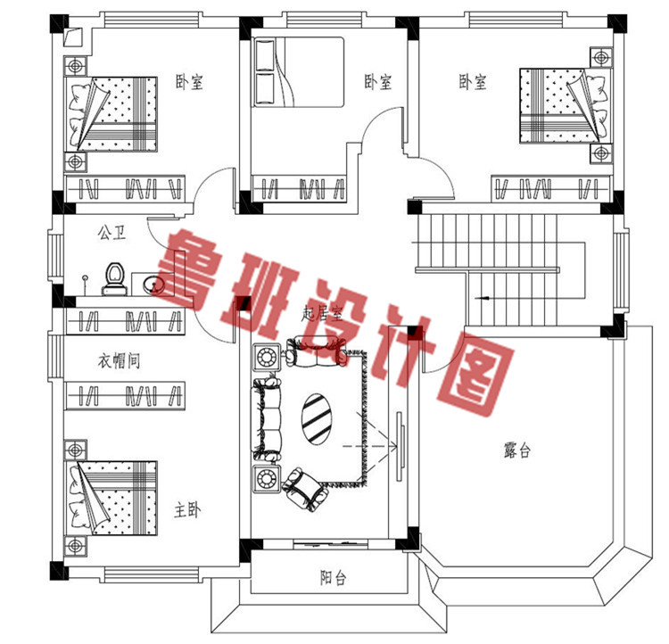 农村二层简单别墅设计二层户型图