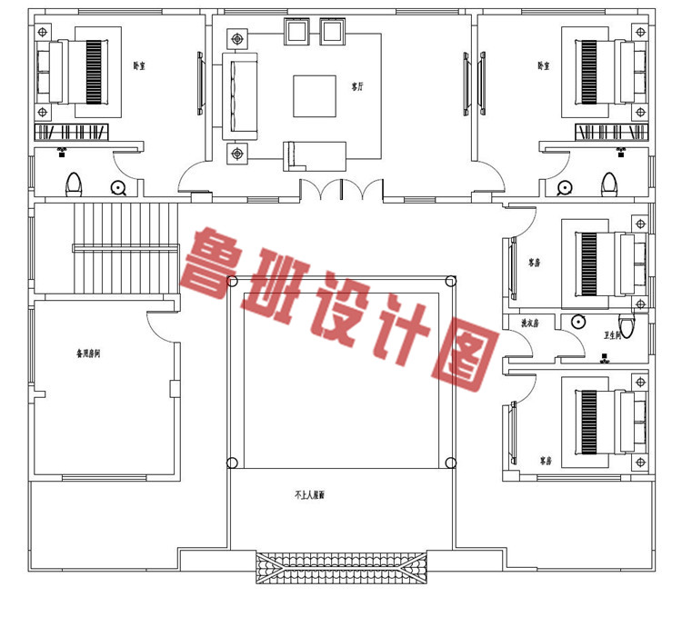 二层中式四合院别墅设计二层户型图