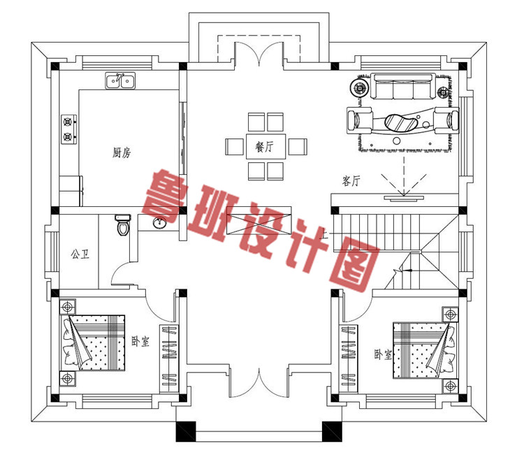 豪华大气三层欧式自建别墅设计一层户型图