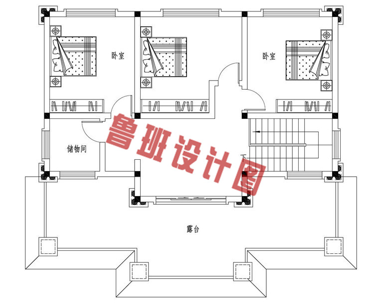 豪华大气三层欧式自建别墅设计三层户型图