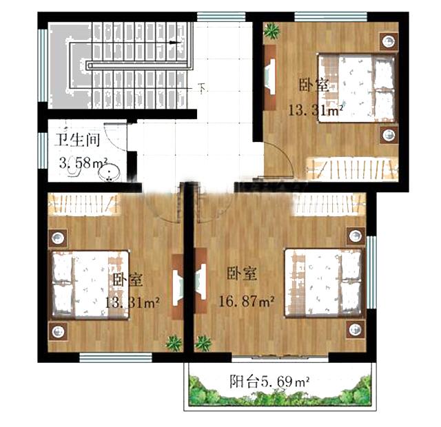 8.9x8.4米农村三层小别墅设计施工方案及外观图