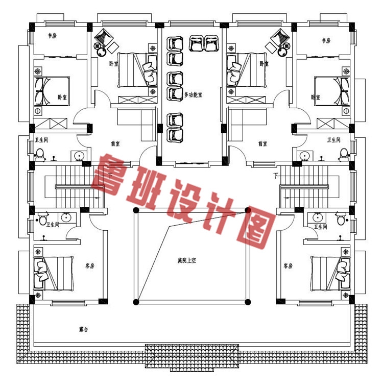 最新四合院别墅自建房设计二层户型图