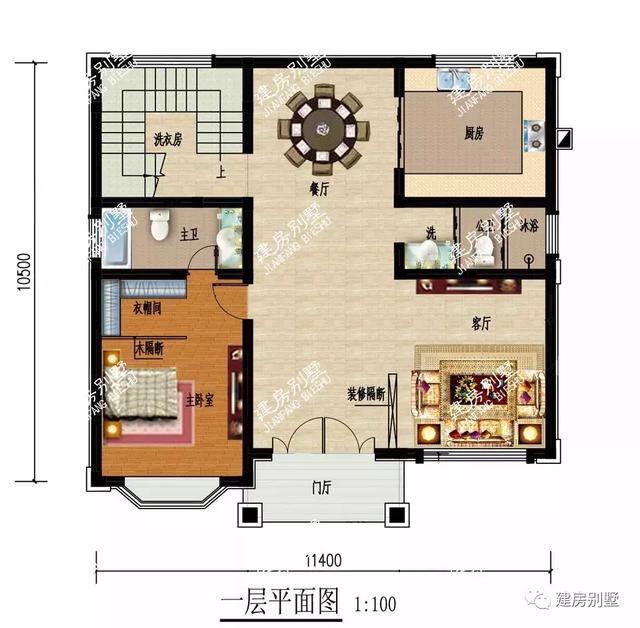 宽11米多的三层自建房，简欧式外观设计，使用落地窗很气派