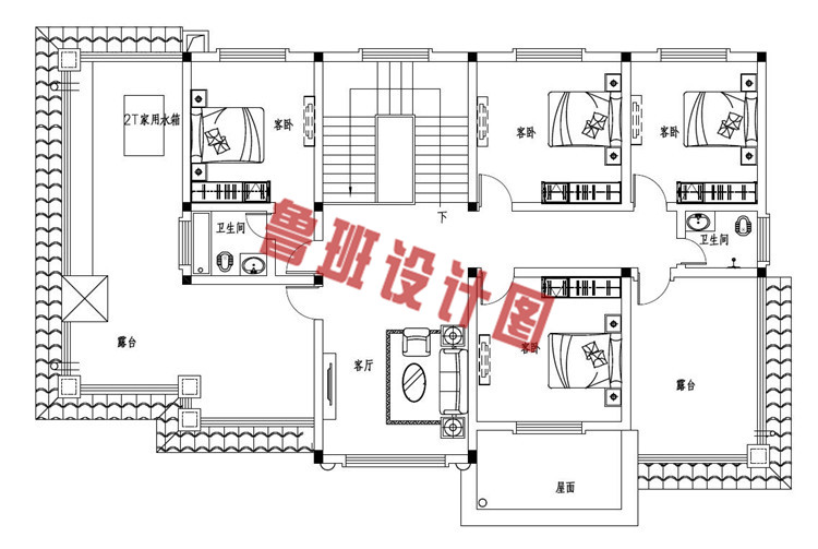 2019最新款二层欧式带烤火房别墅设计二层户型图