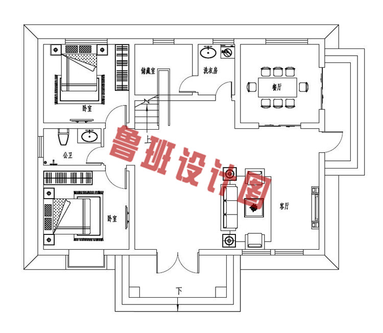 简约实用二层别墅设计一层户型图