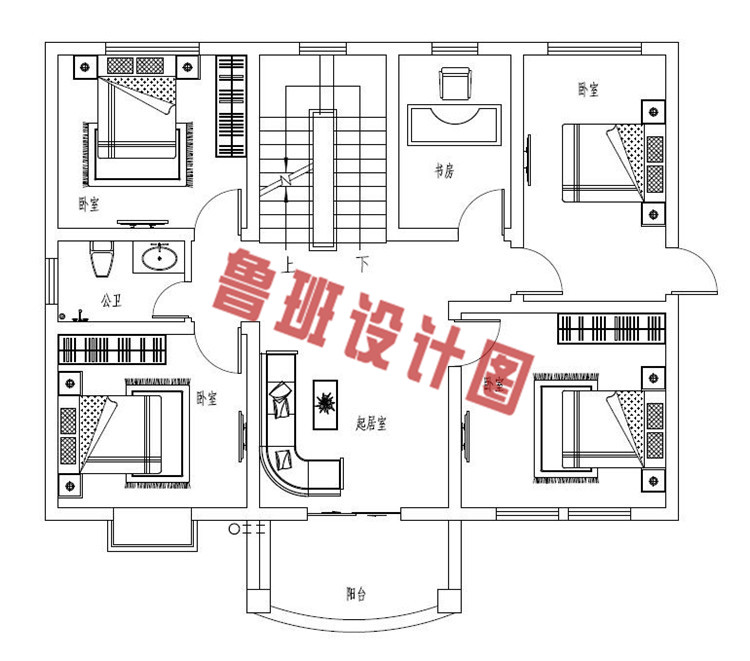 简约实用二层别墅设计二层户型图