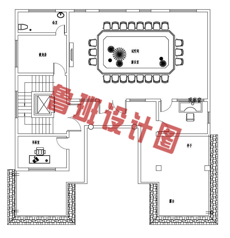 带堂屋新农村三层中式四合院别墅设计三层户型图