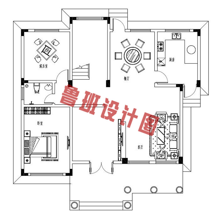 最新农村三层别墅全套设计一层户型图