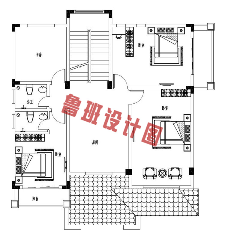 最新农村三层别墅全套设计二层户型图