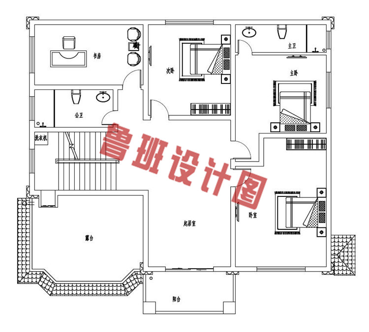 造价25万欧式自建别墅设计二层户型图