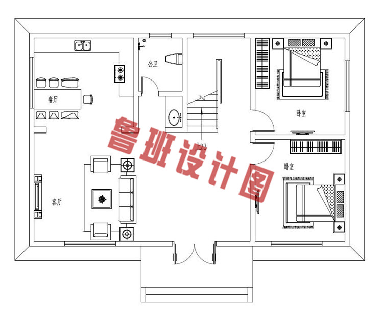 20万带屋顶大露台二层自建别墅设计一层户型图