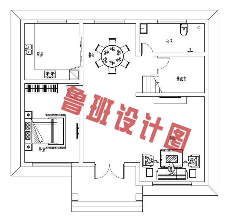 11X10米新农村实用二层小别墅设计一层户型图