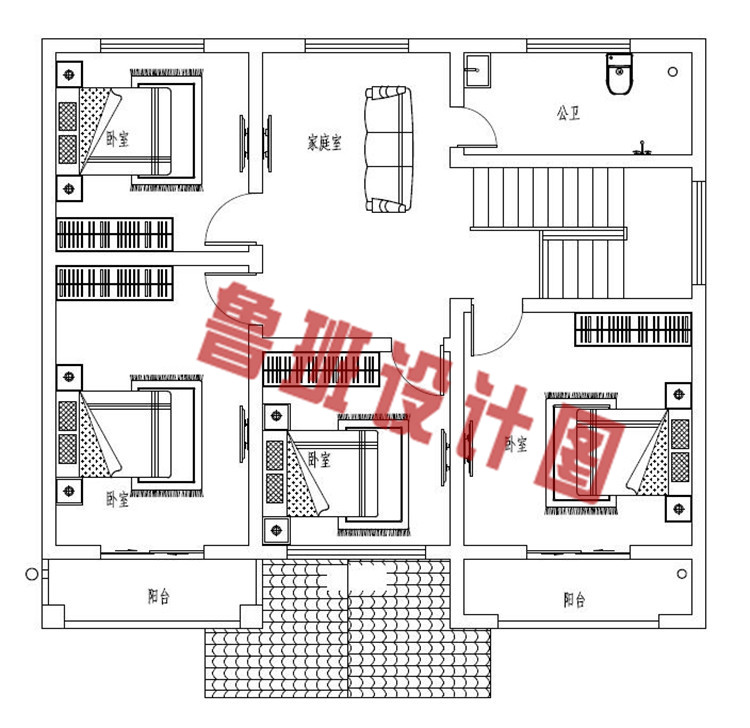 11X10米新农村实用二层小别墅设计二层户型图