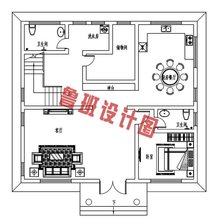 130平方米三层复式别墅设计一层户型图