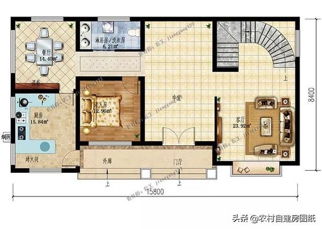 16×8米3款农村别墅设计，建二层当三层用，第3款还有烤火间