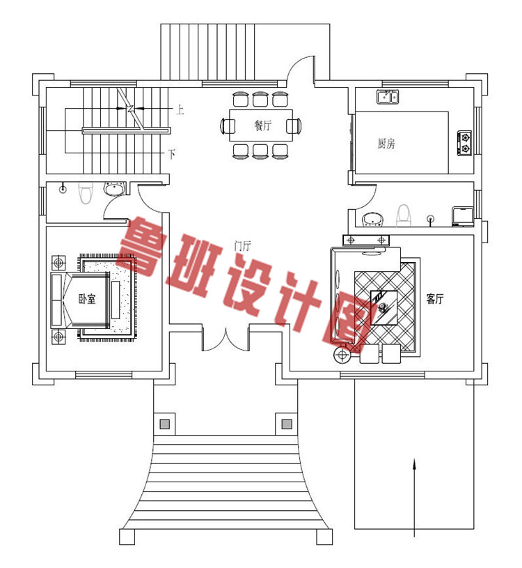 新款农村三层复式别墅设计一层户型图