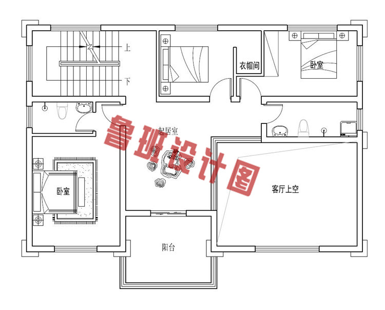 新款农村三层复式别墅设计二层户型图