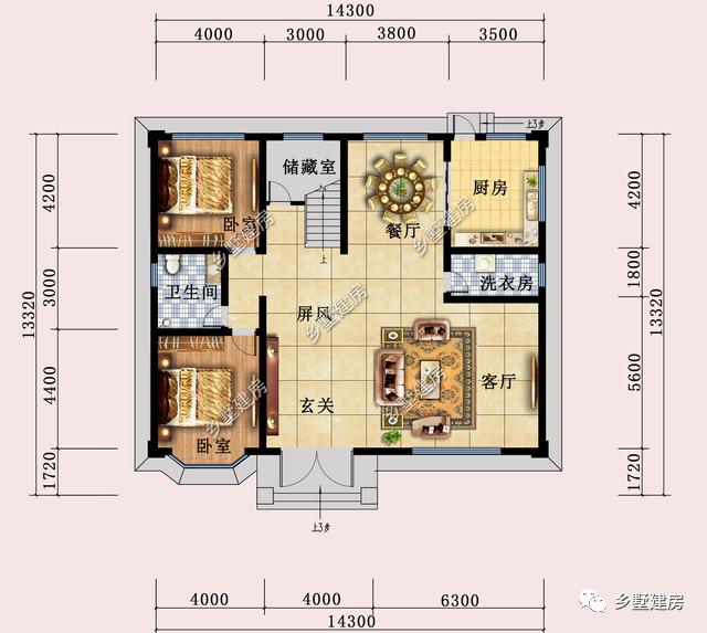 14x13米二层别墅，5居室+挑空客厅，享受农村生活的美好