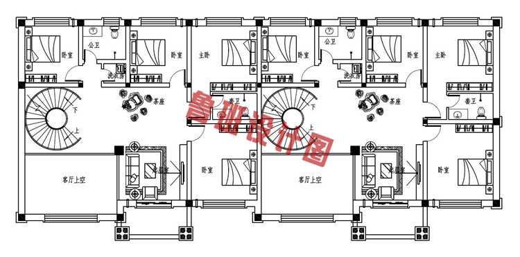 乡村欧式三层双拼别墅设计二层户型图