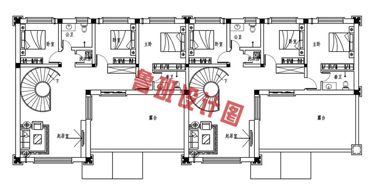 乡村欧式三层双拼别墅设计三层户型图