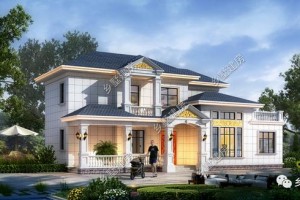 18X8米农村自建别墅效果图，颜色清新淡雅。