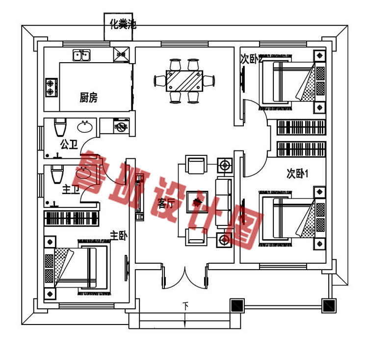 欧式农村一层别墅设计一层户型图