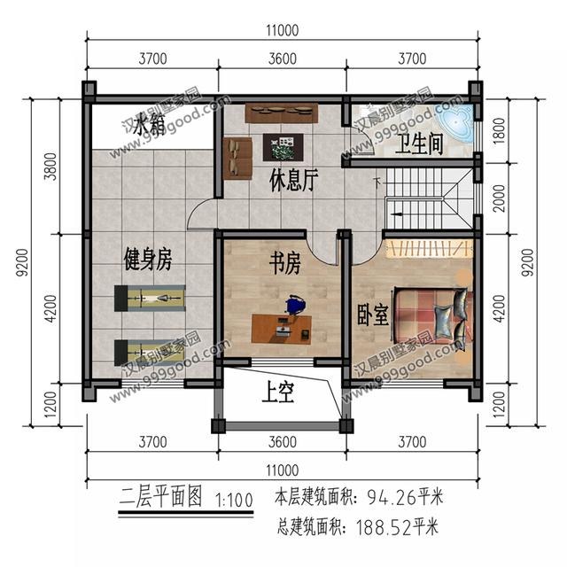 占地94平农村小别墅，11X9.2米一层半户型，造价经济实用性不掉队