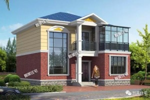 10.3×11.9米农村自建别墅实景图，带落地窗和阳光房。