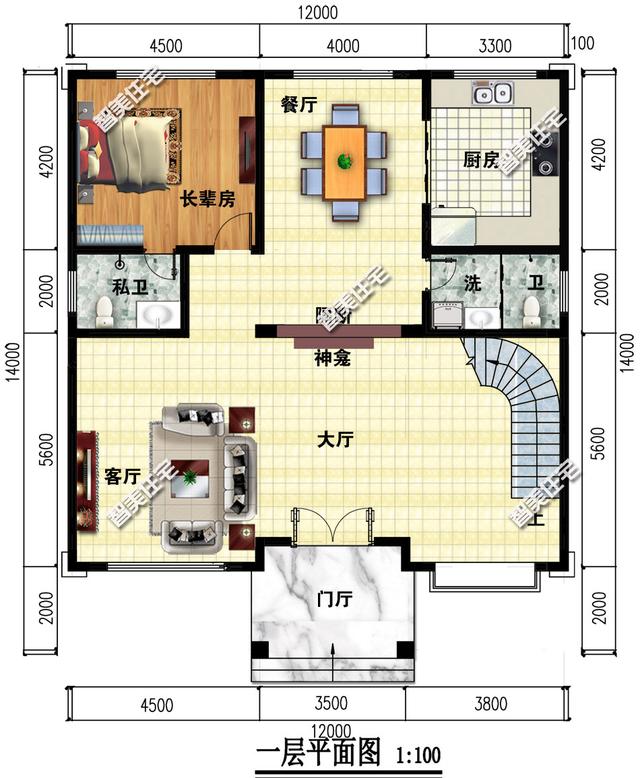 12×14米四层平顶别墅，不做坡屋顶也好看，而且还省钱