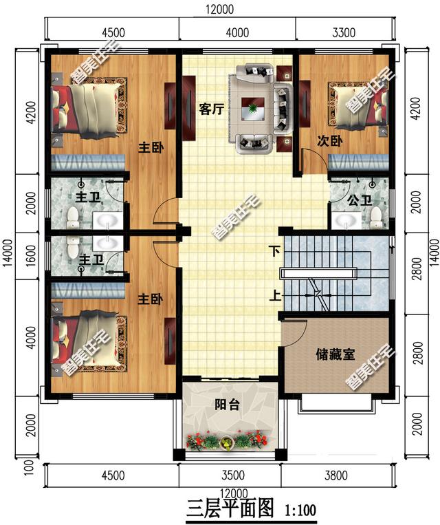 12×14米四层平顶别墅，不做坡屋顶也好看，而且还省钱