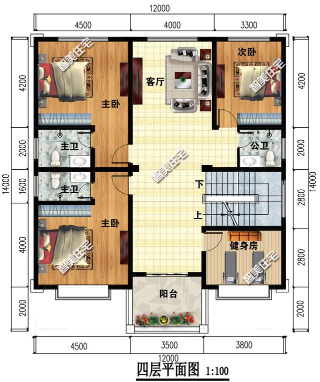 12×14米四层平顶别墅，不做坡屋顶也好看，而且还省钱