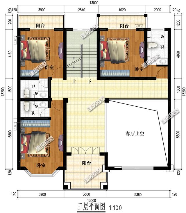 外用楼梯和架空层设计，2栋同面宽13米的四层别墅，很上档次