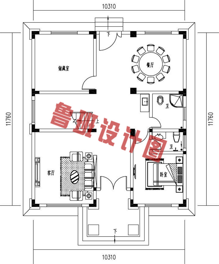 复式三层经典农村自建别墅设计一层户型图