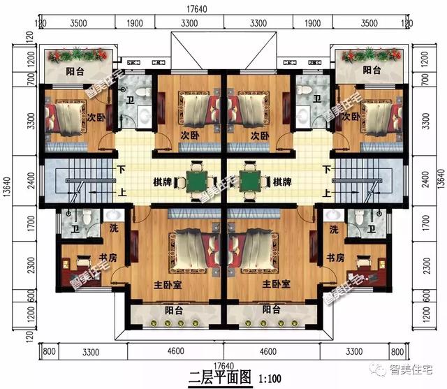 17.6×13.6米双拼别墅,简约中式风格,造价35万左右