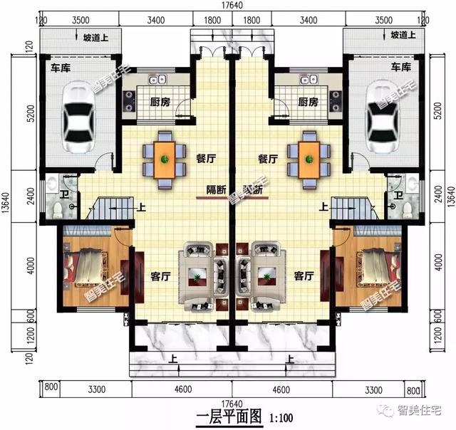 17.6×13.6米双拼别墅,简约中式风格,造价35万左右