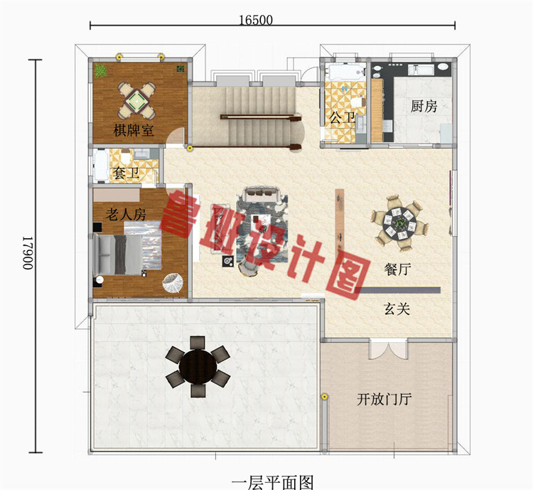 简约现代风格二层精致小别墅设计一层户型图