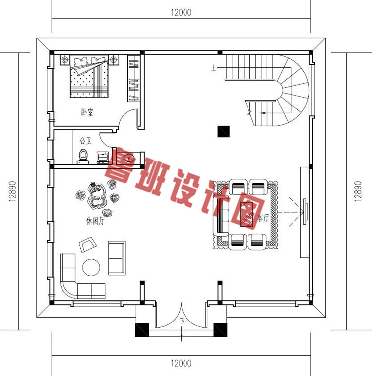 高端大气四层复式别墅房屋设计一层户型图