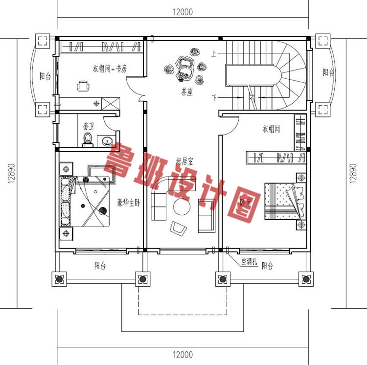 高端大气四层复式别墅房屋设计三层户型图